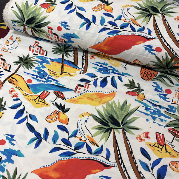 Deadstock Tropical Holiday Printed Poplin Fabric