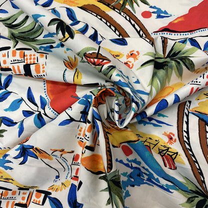 Deadstock Tropical Holiday Printed Poplin Fabric