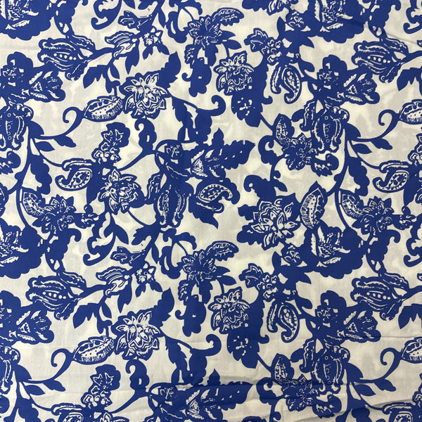 Deadstock Blue & White Floral Poplin Fabric