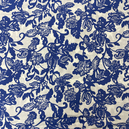 Deadstock Blue & White Floral Poplin Fabric