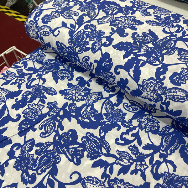 Deadstock Blue & White Floral Poplin Fabric