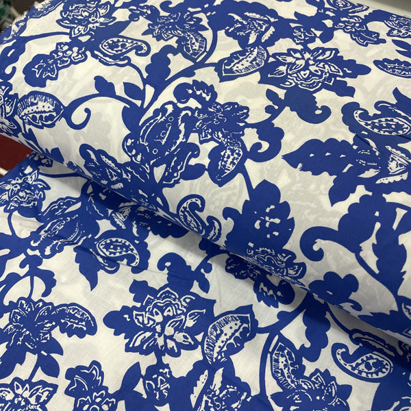 Deadstock Blue & White Floral Poplin Fabric