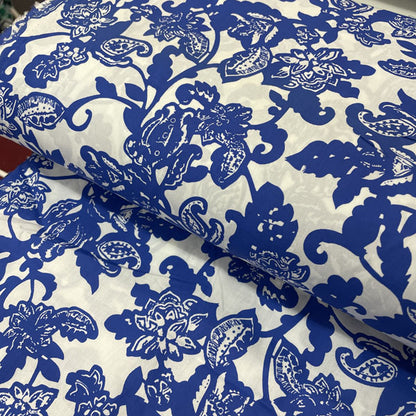 Deadstock Blue & White Floral Poplin Fabric
