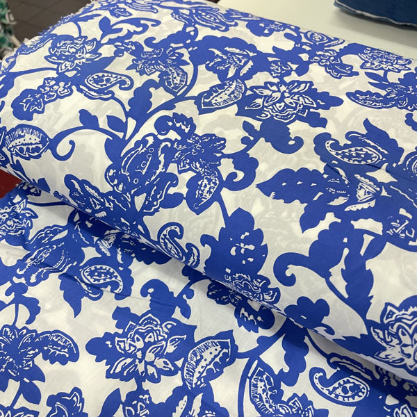 Deadstock Blue & White Floral Poplin Fabric