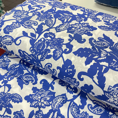 Deadstock Blue & White Floral Poplin Fabric
