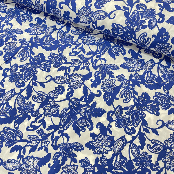 Deadstock Blue & White Floral Poplin Fabric