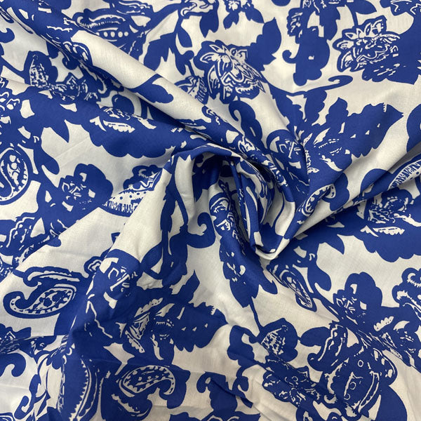 Deadstock Blue & White Floral Poplin Fabric