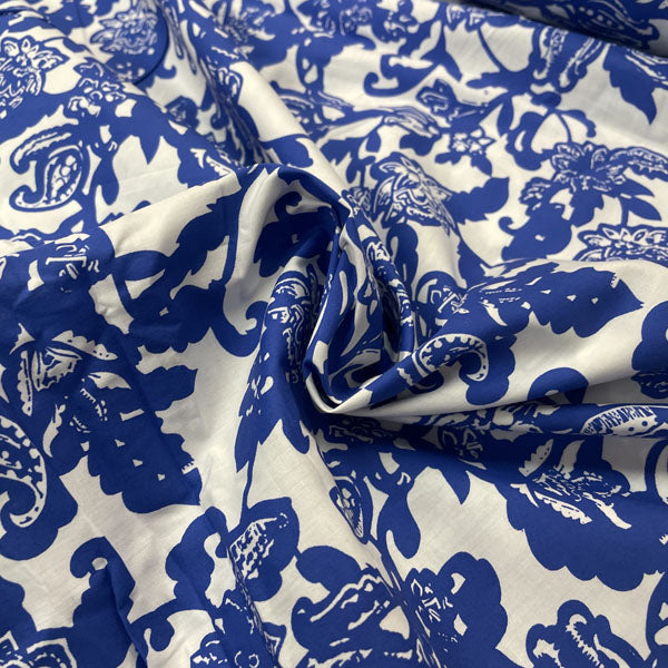 Deadstock Blue & White Floral Poplin Fabric