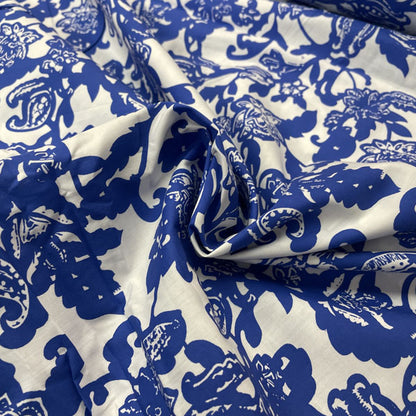 Deadstock Blue & White Floral Poplin Fabric