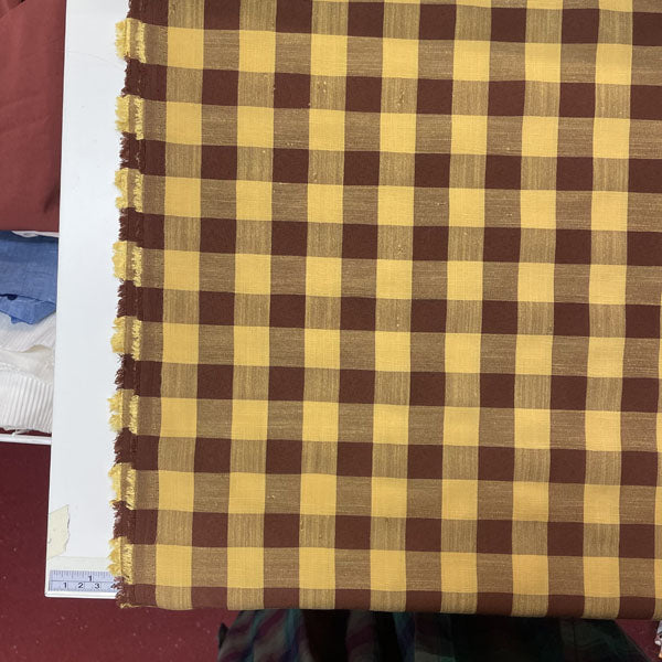 Deadstock Yellow & Brown Large Gingham Cotton Fabric