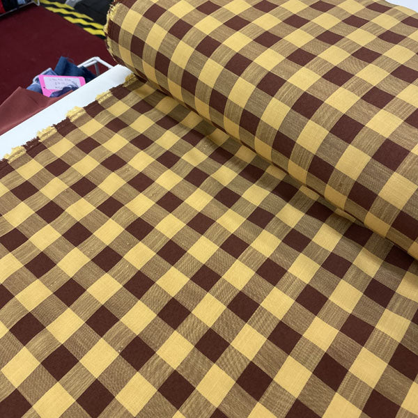 Deadstock Yellow & Brown Large Gingham Cotton Fabric
