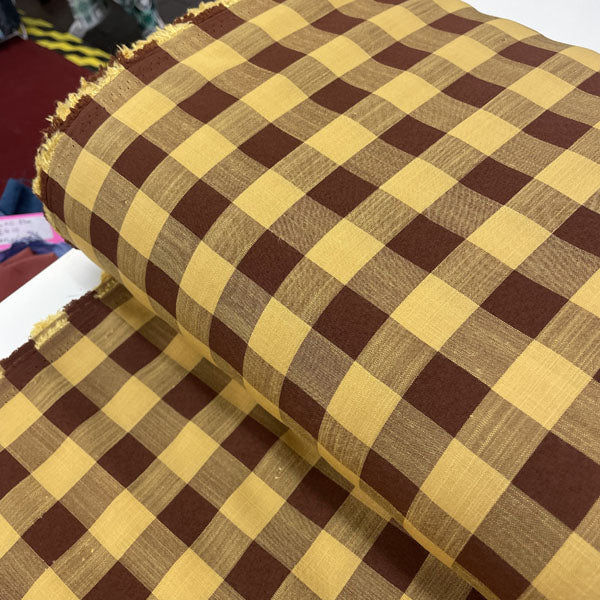 Deadstock Yellow & Brown Large Gingham Cotton Fabric