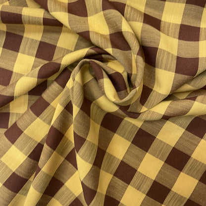 Deadstock Yellow & Brown Large Gingham Cotton Fabric