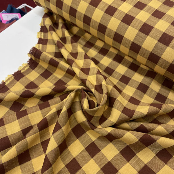 Deadstock Yellow & Brown Large Gingham Cotton Fabric