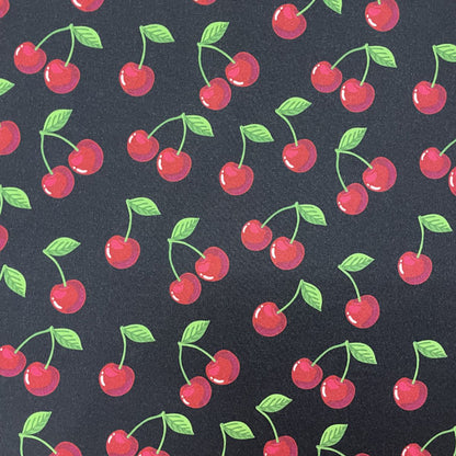 Deadstock Cherry Print Black Scuba Style Fabric