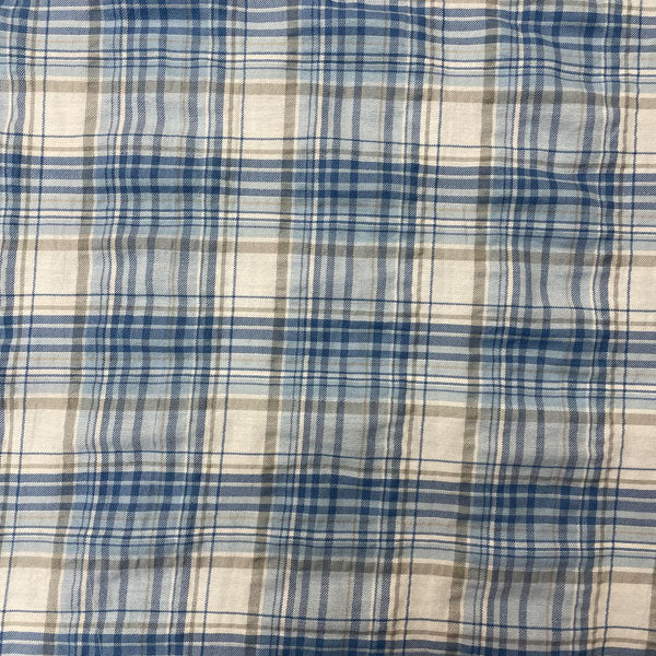 Deadstock Blue, White & Grey Check Soft Shirting Fabric
