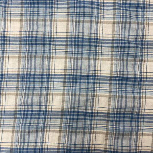 Deadstock Blue, White & Grey Check Soft Shirting Fabric