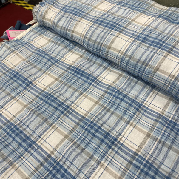 Deadstock Blue, White & Grey Check Soft Shirting Fabric