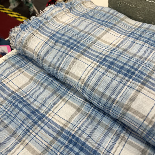 Deadstock Blue, White & Grey Check Soft Shirting Fabric