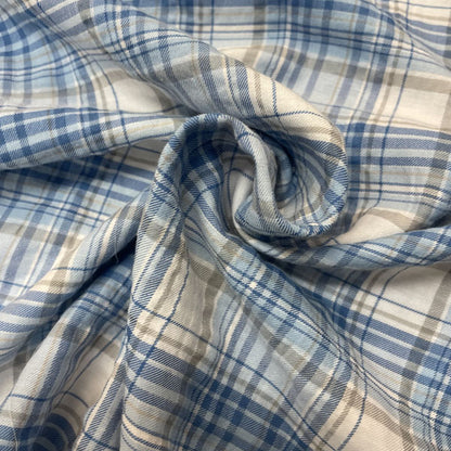 Deadstock Blue, White & Grey Check Soft Shirting Fabric