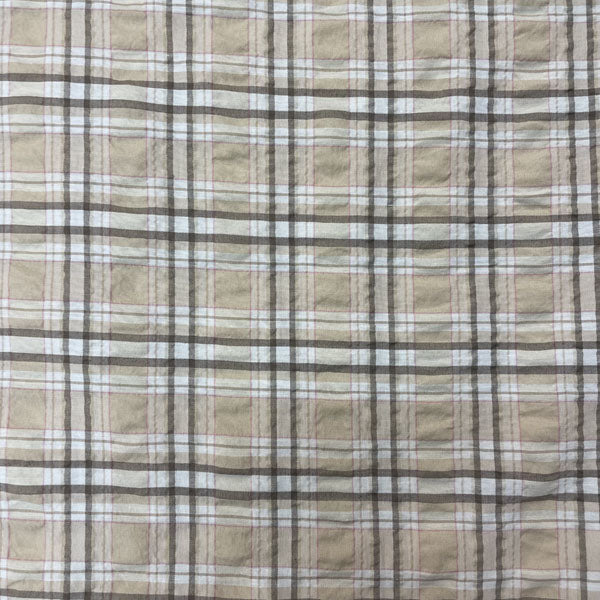 Deadstock Cappuccino Beige & Pink Check Soft Shirting Fabric