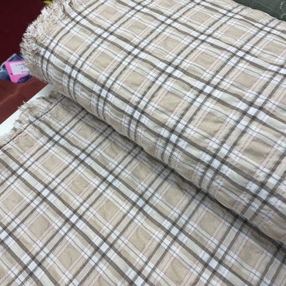 Deadstock Cappuccino Beige & Pink Check Soft Shirting Fabric