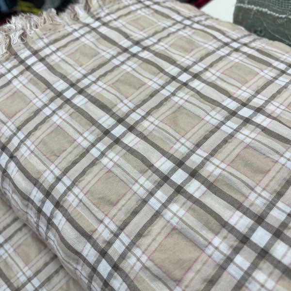 Deadstock Cappuccino Beige & Pink Check Soft Shirting Fabric