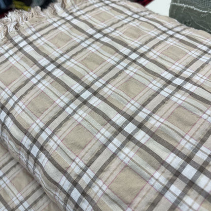 Deadstock Cappuccino Beige & Pink Check Soft Shirting Fabric