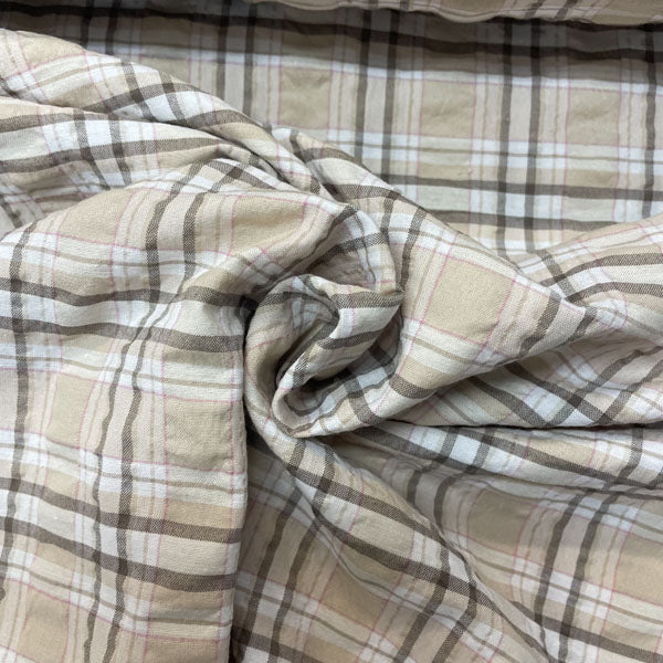Deadstock Cappuccino Beige & Pink Check Soft Shirting Fabric