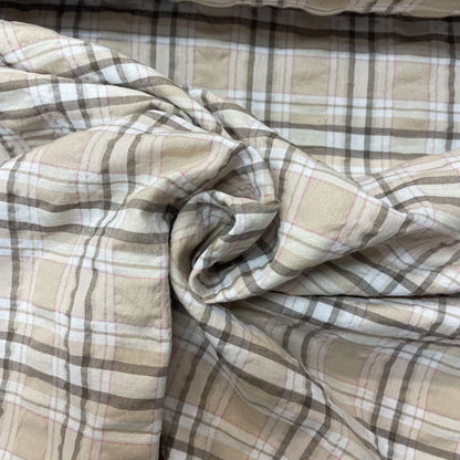 Deadstock Cappuccino Beige & Pink Check Soft Shirting Fabric