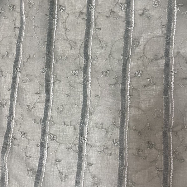Deadstock Sage Green Embroidered Floral Sheer Mesh Fabric