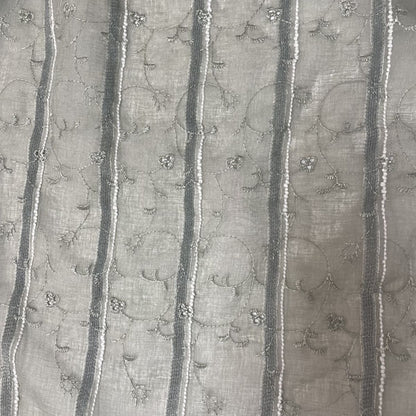 Deadstock Sage Green Embroidered Floral Sheer Mesh Fabric