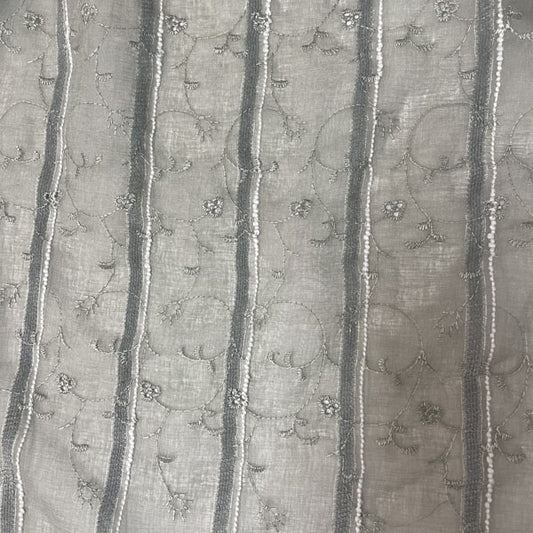 Deadstock Sage Green Embroidered Floral Sheer Mesh Fabric