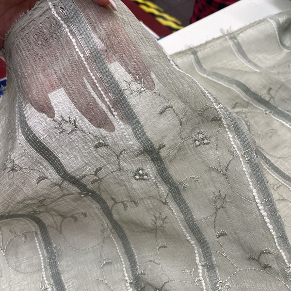 Deadstock Sage Green Embroidered Floral Sheer Mesh Fabric
