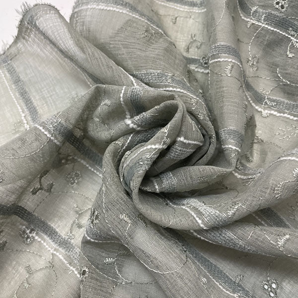 Deadstock Sage Green Embroidered Floral Sheer Mesh Fabric