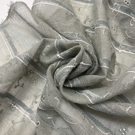Deadstock Sage Green Embroidered Floral Sheer Mesh Fabric