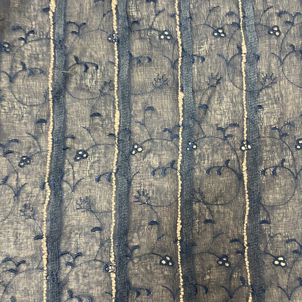 Deadstock Navy Blue Embroidered Floral Sheer Mesh Fabric