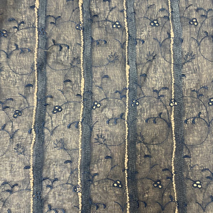 Deadstock Navy Blue Embroidered Floral Sheer Mesh Fabric