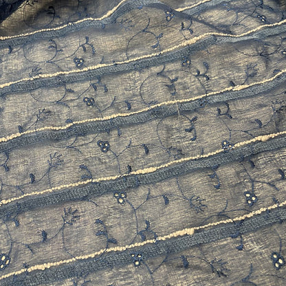 Deadstock Navy Blue Embroidered Floral Sheer Mesh Fabric