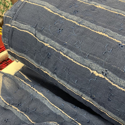 Deadstock Navy Blue Embroidered Floral Sheer Mesh Fabric