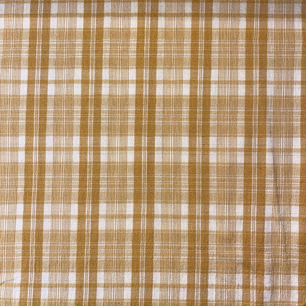 Deadstock Apricot & White Seersucker Check Fabric