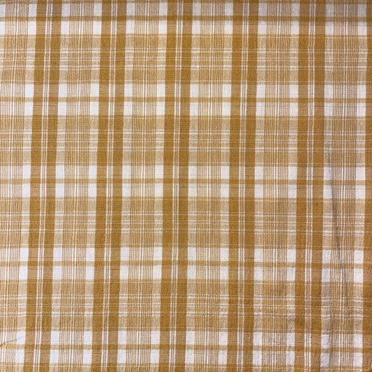 Deadstock Apricot & White Seersucker Check Fabric