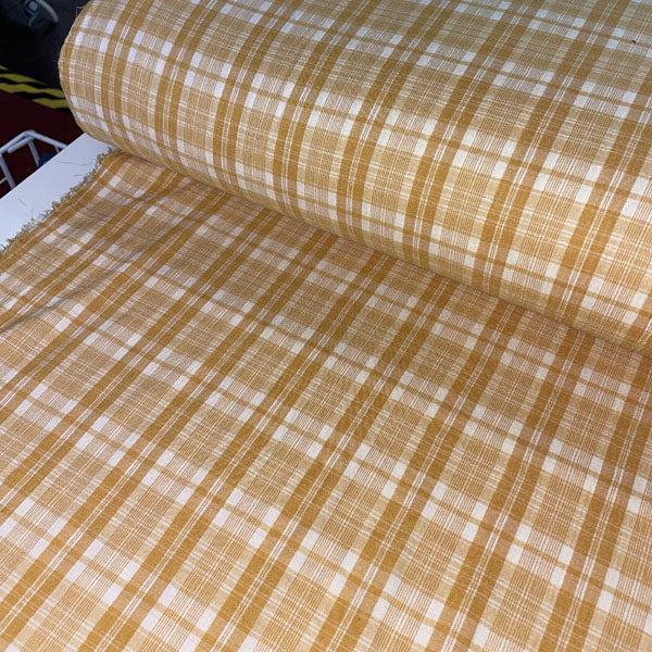 Deadstock Apricot & White Seersucker Check Fabric