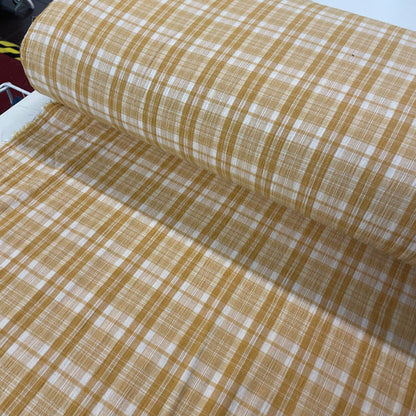 Deadstock Apricot & White Seersucker Check Fabric