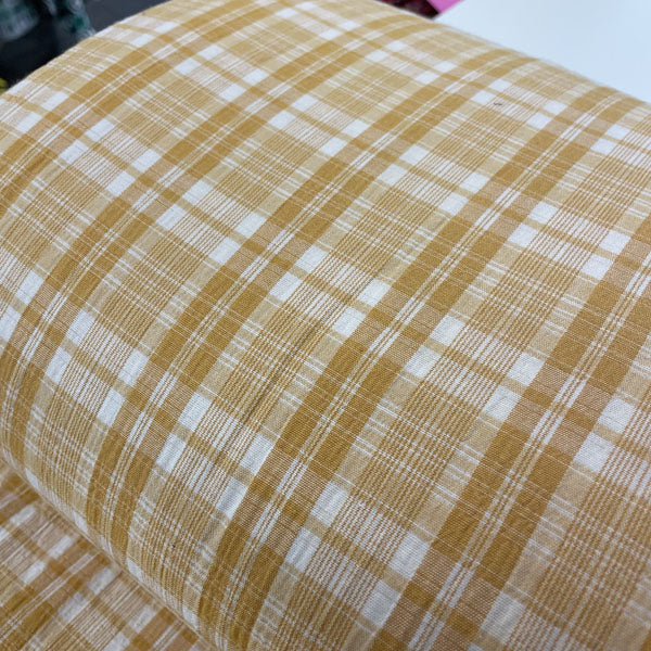 Deadstock Apricot & White Seersucker Check Fabric
