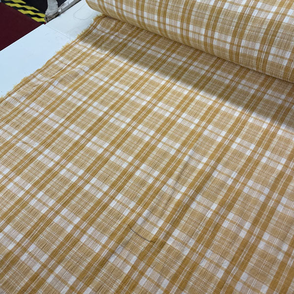 Deadstock Apricot & White Seersucker Check Fabric