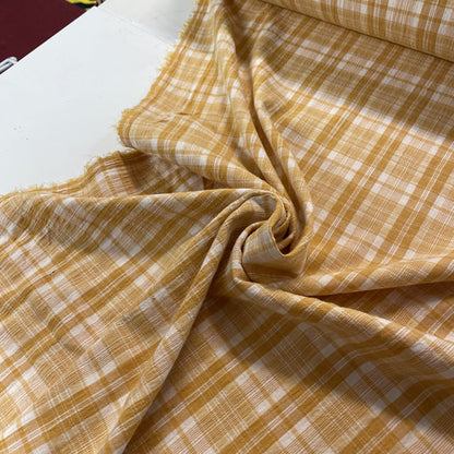 Deadstock Apricot & White Seersucker Check Fabric