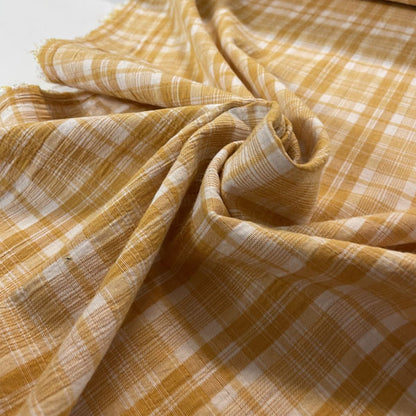 Deadstock Apricot & White Seersucker Check Fabric