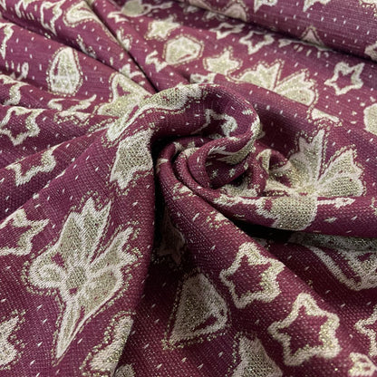 Deadstock Burgundy & Sparkle Gold Doodle Knit Jersey Fabric