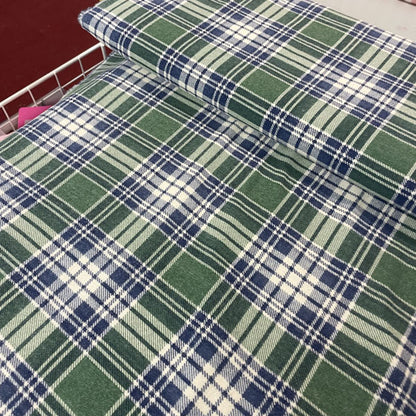 Deadstock Green, Blue & White Brushed Cotton Check Fabric